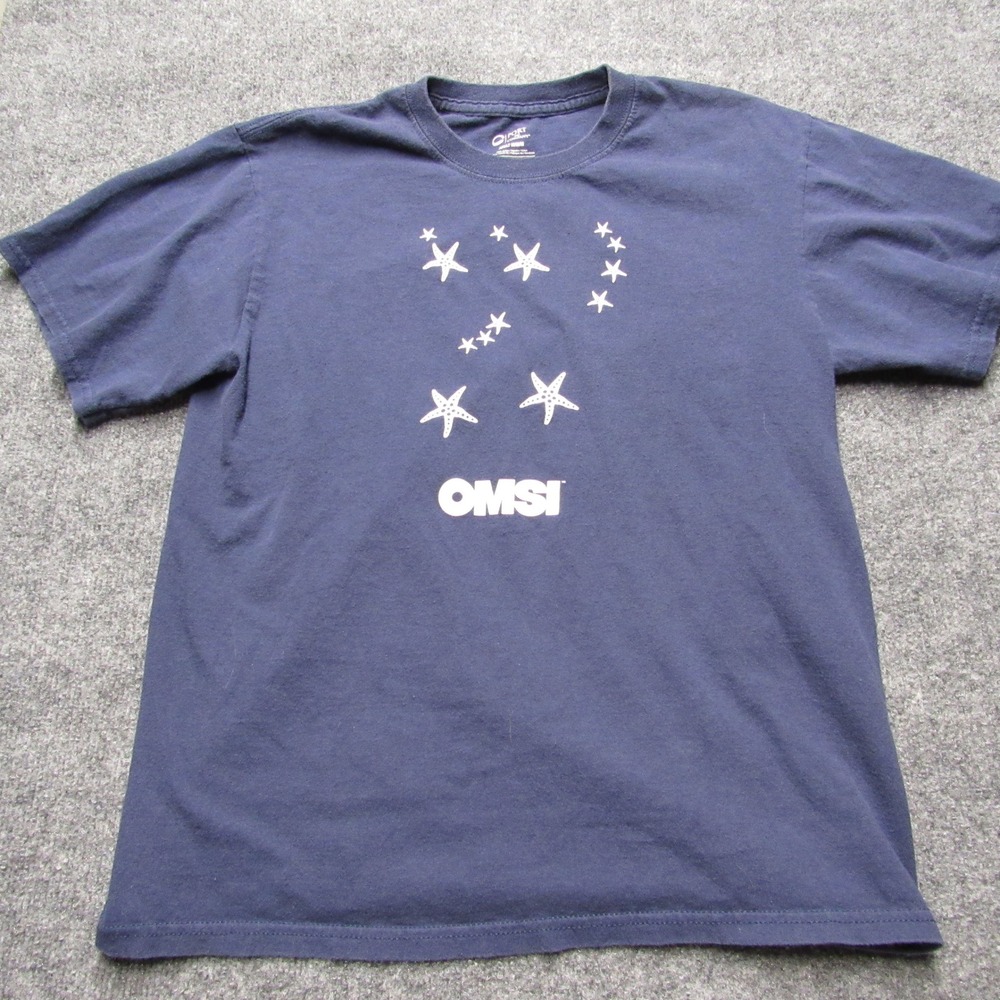 Port and Company OMSI Starfish Graphic T-Shirt Navy Blue Mens Medium Cotton Tee